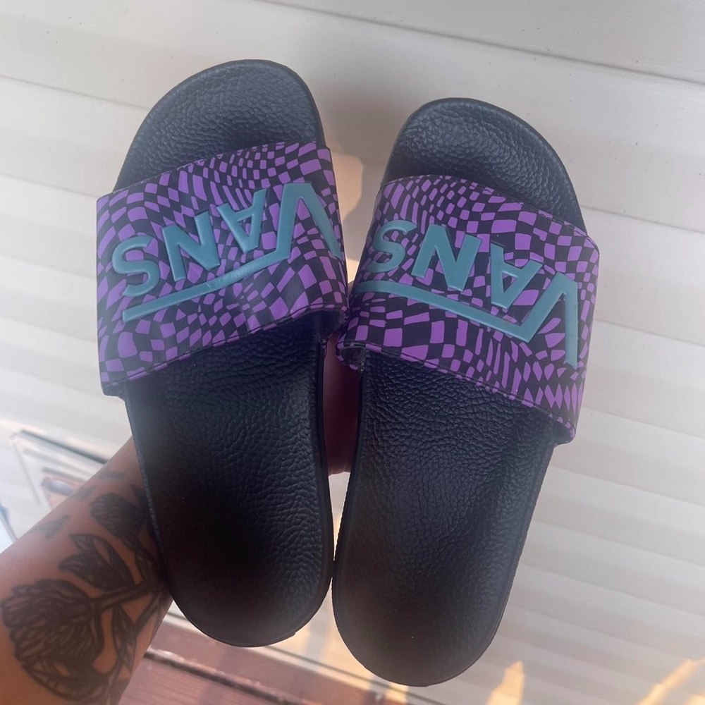 Vans purple and black Logo Slides size 10/mens 8